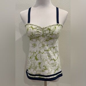 Y2K Abercrombie & Fitch Babydoll Cami Smocked Top Small Floral Tie Green Navy